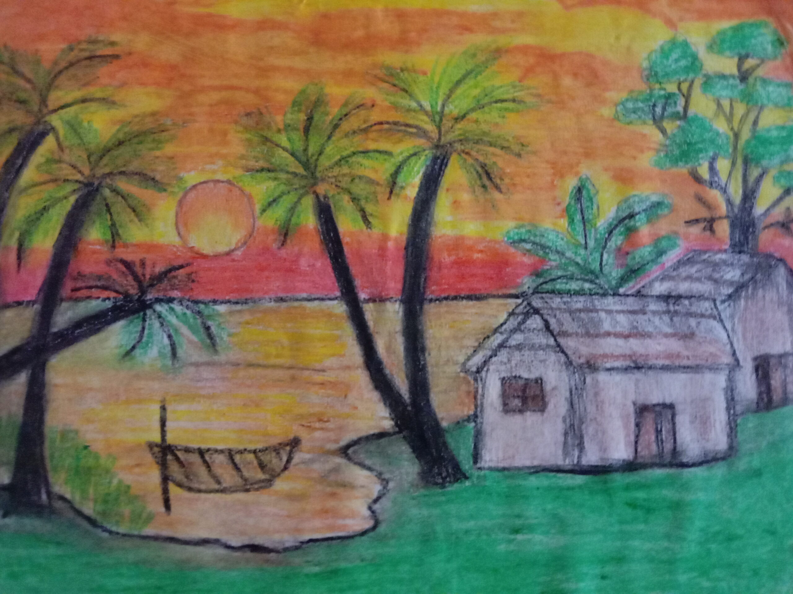 Sunset in a village by Dikshita Goswami