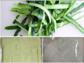 Cucumber Peel (above), Raw fiber (left), Dried Cellulose nanocrystals