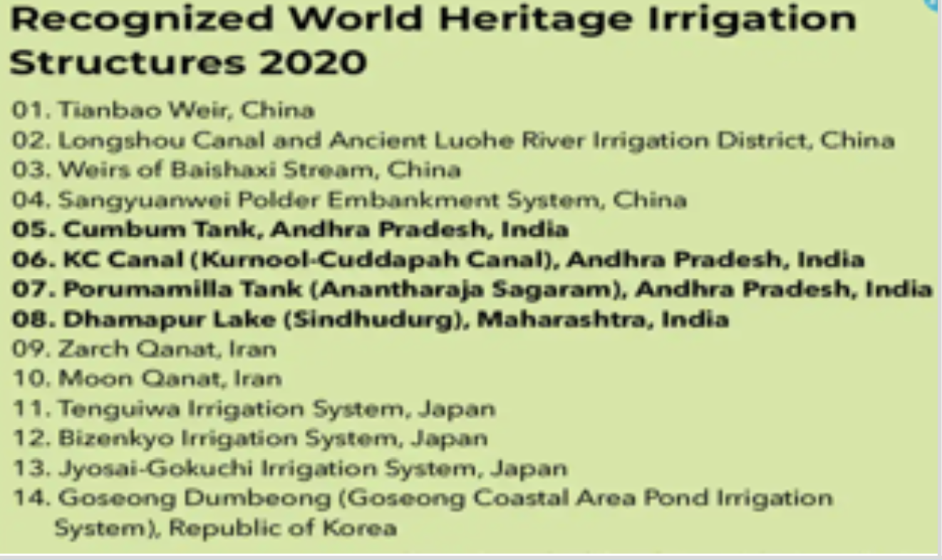 An image mentioning the 14 recognised world heritage irrigation structures.