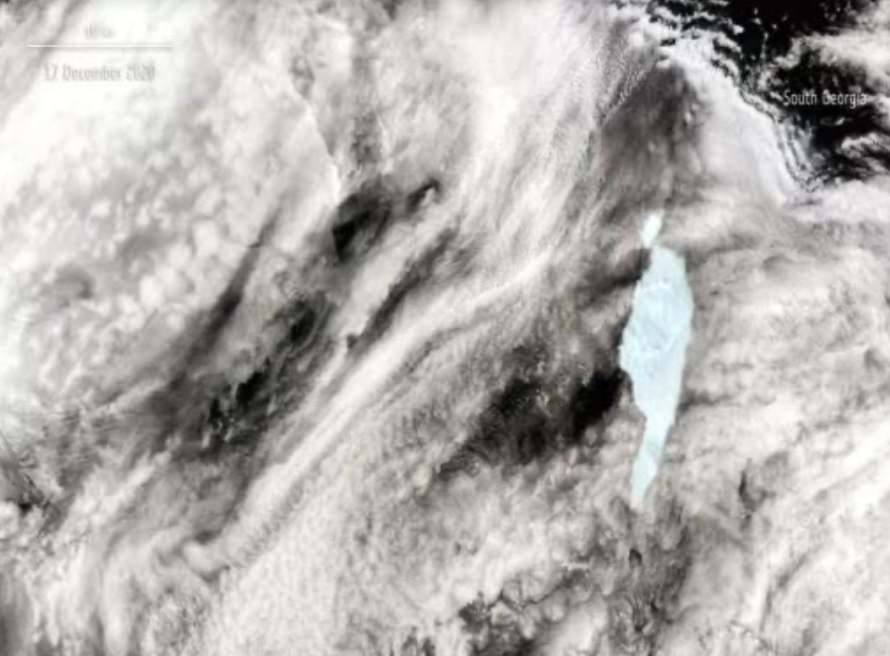 Satellite image of A68a iceberg with its split Image credits: European Space Agency