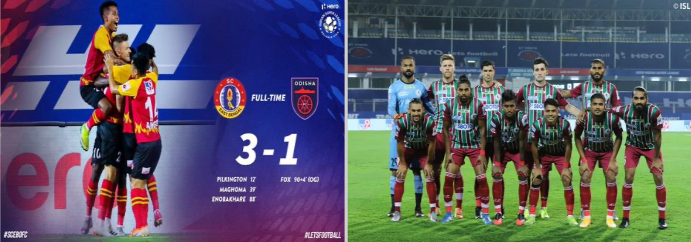 SCEB Vs. OFC (Left) ATK Mohun Bagan team (Right) Image Credits: ISL official Twitter handle