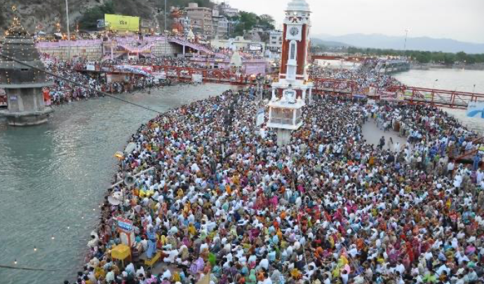 Aerial view taken on the first day Image credit: haridwarkumbhmela2021.com