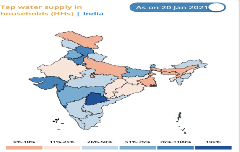 Image credit: ejalshakti.gov.in An image of the tap water supply in household across the country in each state in India.