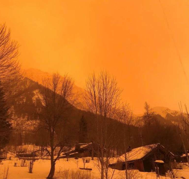 Orange skies of Geneva Image Credit:Twitter of National Exploration