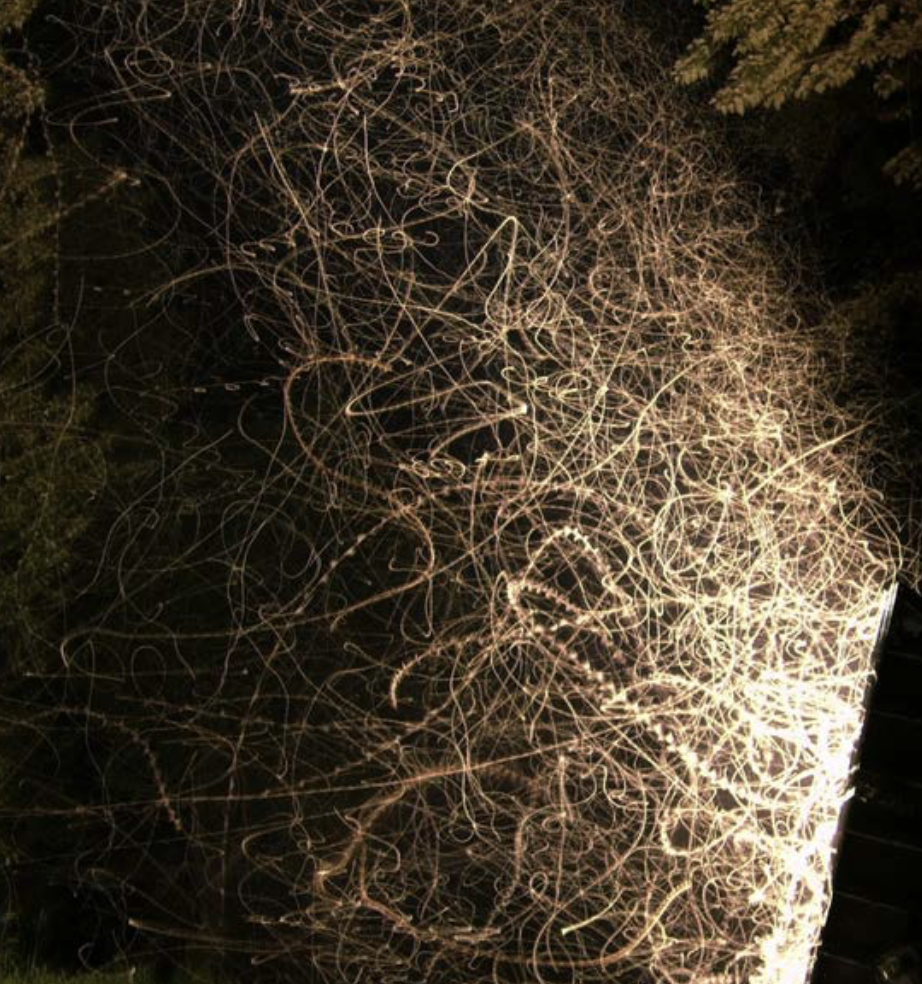 Moth leaving a light trail (shot using DSLR with high exposure) after getting attracted to the bright light source