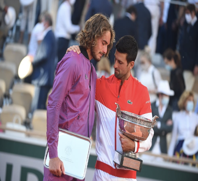 Stefanos Tsitsipas and Novak Djokovic Image Credit: Roland Garros