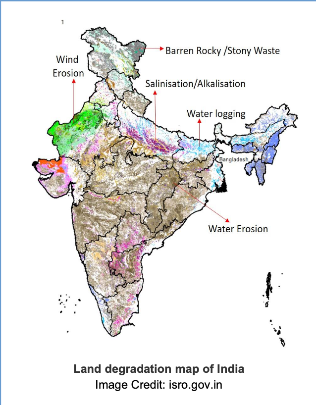 Land degradation map of India Image Credit: isro.gov.in