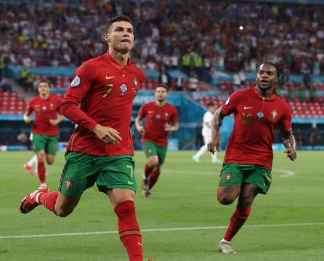 Cristiano Ronaldo after his 109th goal Image credits- Twitter handle of @EURO2020