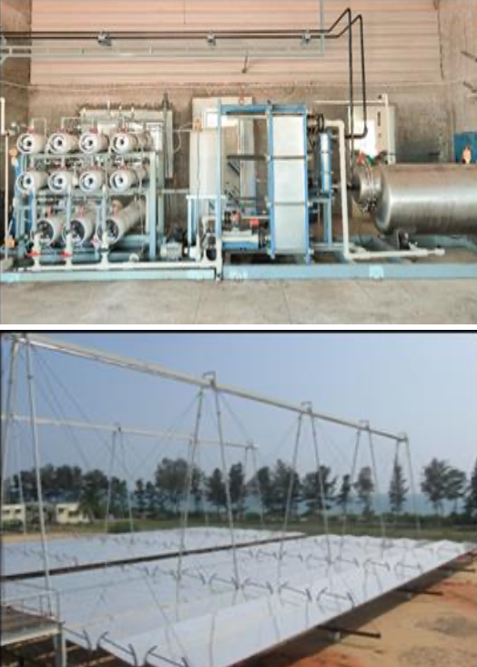 Desalination Plant (Top) and Solar thermal panels(bottom) installed at Narippaiyur in TN Image Credit: PIB